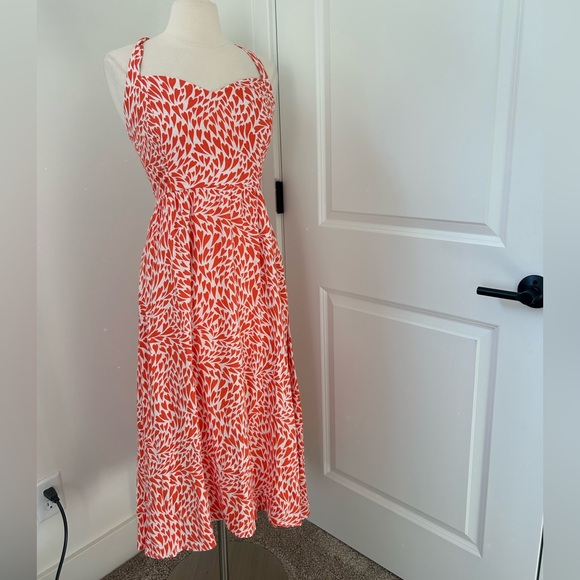 $248 REFORMATION size 6 Brixton Dress Orange Hearts Print Midi Smocked - Picture 1 of 5